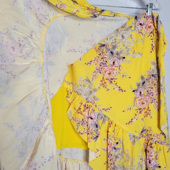 Kobi Halperin Yellow Floral Alix Ruffled Tie Waist Midi Wrap Skirt NEW Womens XL - Picture 7 of 11